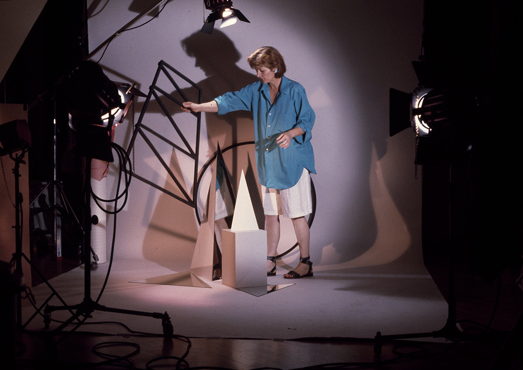 Documentation of Barbara Kasten working in her studio, New York, NY, 1983. Photo: Kurt Kilgus. Courtesy of the artist.