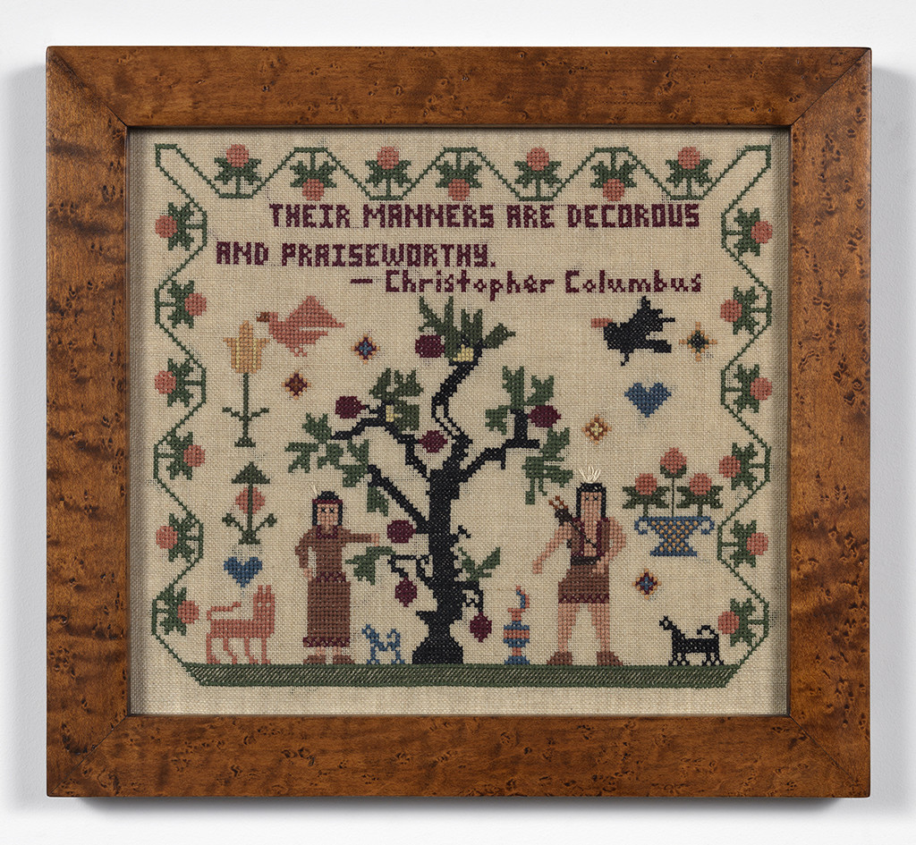 Elaine Reichek, Sampler (Their Manners Are Decorous), 1992. Courtesy the artist and Zach Feuer Gallery, New York.