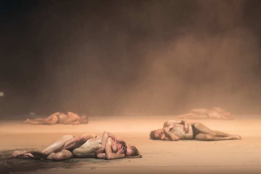 Scene from Mount Olympus to glorify the cult of tragedy (a 24h performance) by Troubleyn / Jan Fabre,  pictured performers: Kasper Vandenberghe, Stella Höttler, Matteo Sedda, Mélissa Guérin, ©photo: Wonge Bergmann, © Troubleyn/Jan Fabre.