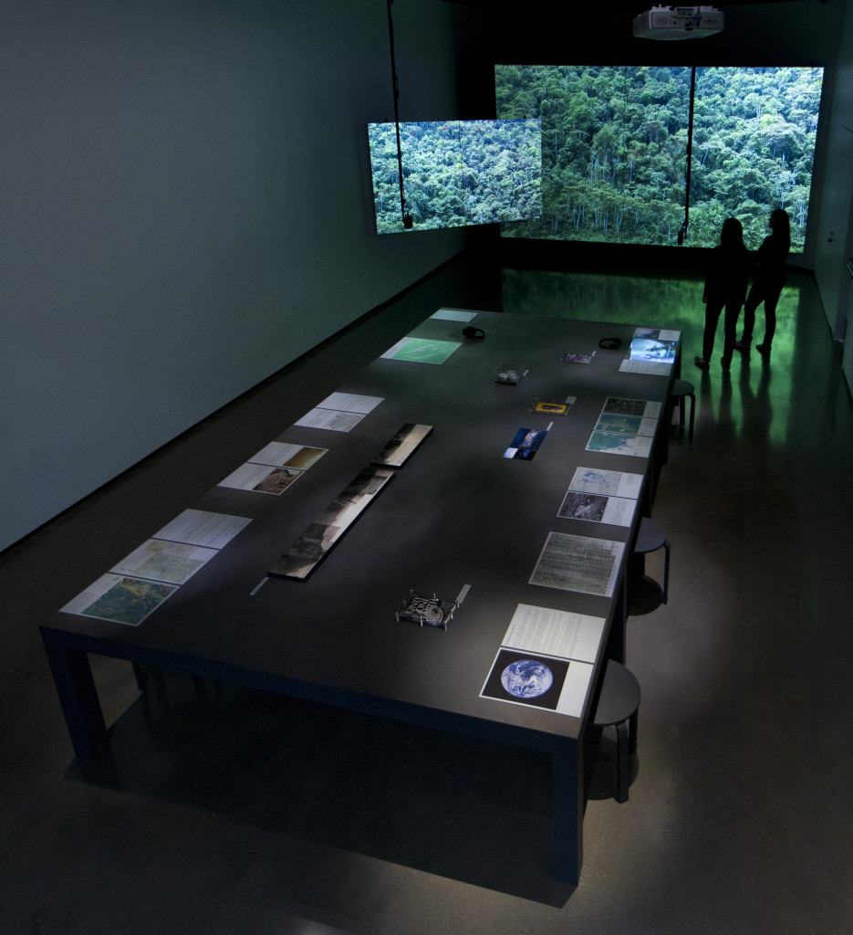 Ursula Biemann, The Land Grant: Forest Law. Installation view at the Eli and Edythe Broad Art Museum at Michigan State University, 2013. Photo courtesy: Eat Pomegranate Photography