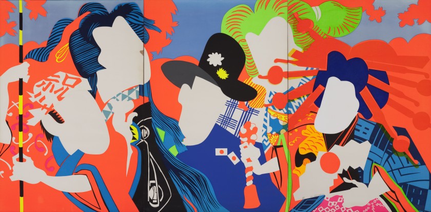 Ushio Shinohara, Doll Festival 1966. Fluorescent paint, oil, plastic board on plywood. Hyogo Prefectural Museum of Art (Yamamura Collection). © Ushio and Noriko Shinohar