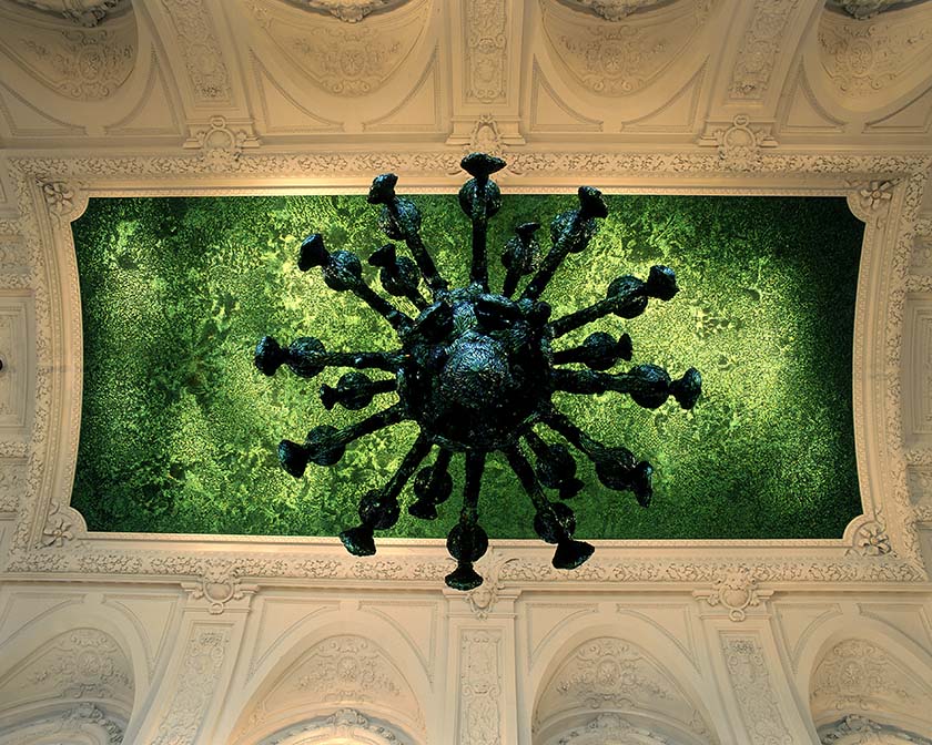 Jan Fabre, Heaven of Delight (2002), wing-cases of Buprestidae beetles on the ceiling, permanent installation, Hall of mirrors, Royal Palace, Brussels. Photo Dirk Braeckman, courtesy the artist and Ronchini Gallery. 