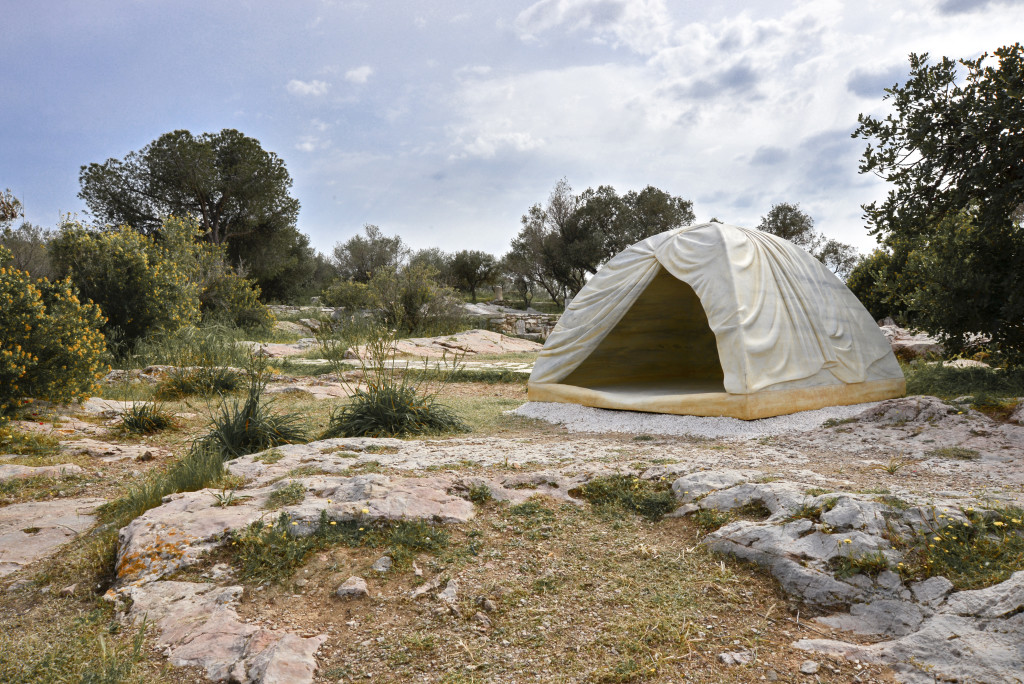 Rebecca Belmore, Biinjiya’iing Onji (From inside), 2017. Marble, Filopappou Hill, Athens, documenta 14. Photo: Fanis Vlastaras.