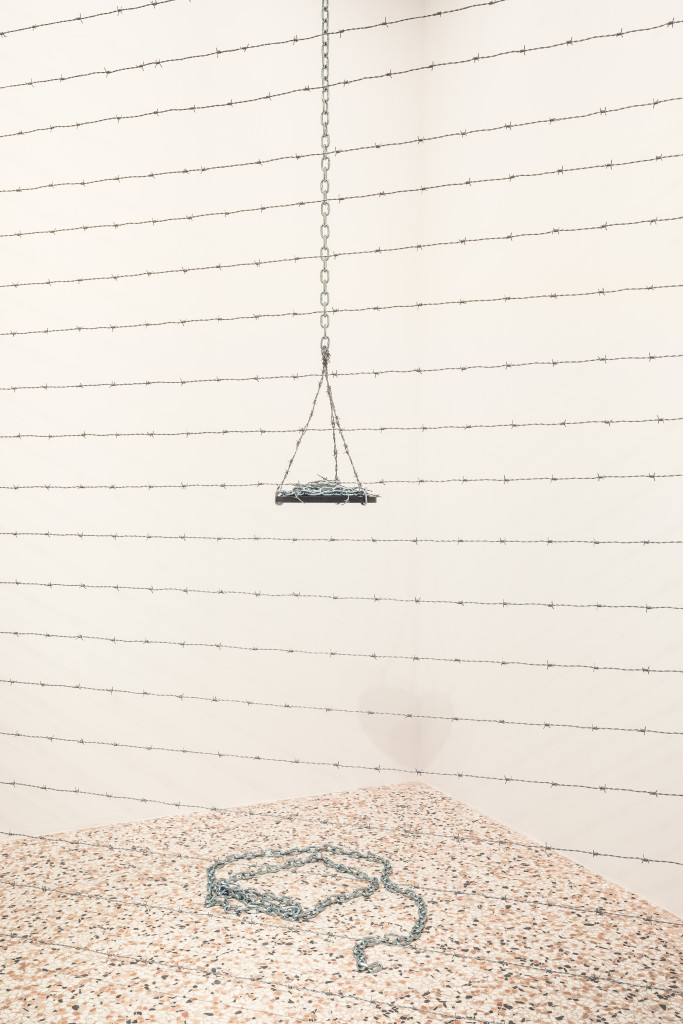 Melvin Edwards, Corner for Ana, 1970/2017, Barbed wire. Courtesy of the artist and Alexander Gray Associates, New York. Installation View, Space Force Construction. Photo: Delfino Sisto Legnani. Kirill Gluschenko.