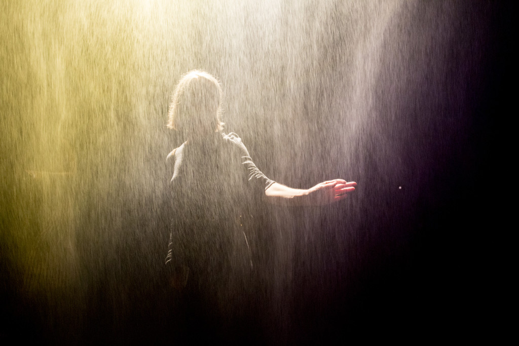 Olafur Eliasson, Beauty, 1993. Projector, water, nozzles, wood, pipe, pump  With the kind permission of the artist; Tanya Bonakdar Gallery, New York; of neugerriemschneider, Berlin. Photo: Sébastien Roy.