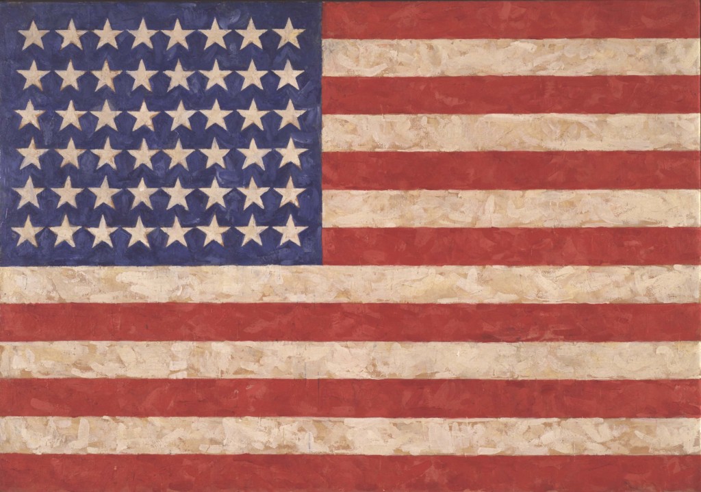 Jasper Johns, Flag, 1958. Encaustic on canvas. 105.1 x 154.9 cm. Private collection © Jasper Johns / VAGA, New York / DACS, London 2017. Photo: Jamie Stukenberg © The Wildenstein Plattner Institute, 2017