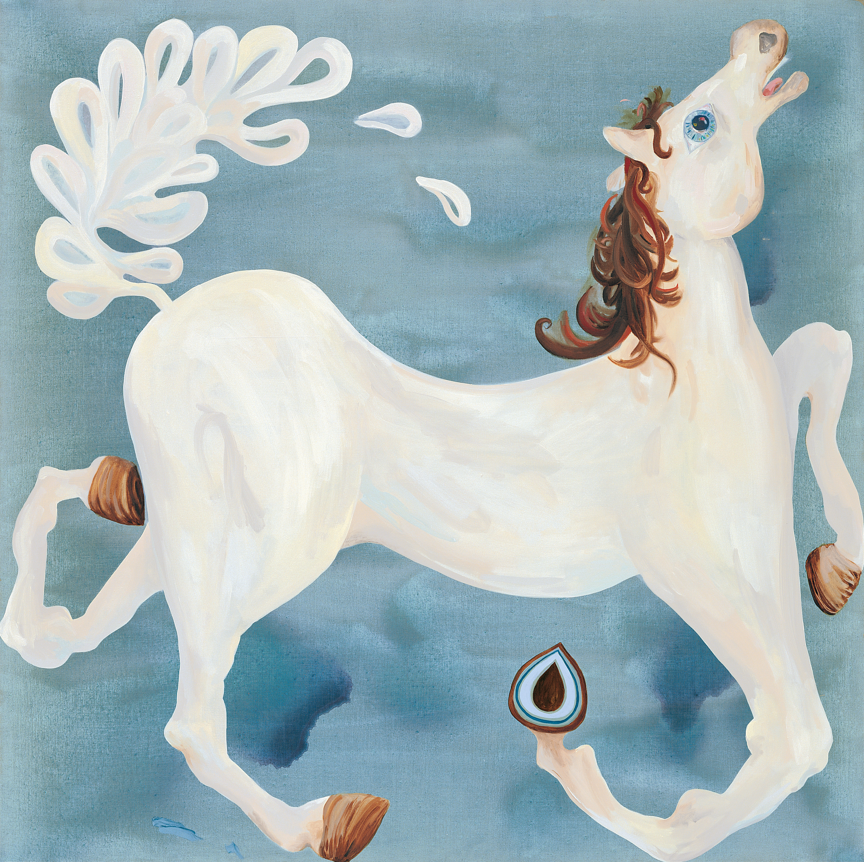 Laura Owens, Untitled, 2004. Acrylic and oil on linen, 66 x 66 inches. Collection of Nina Moore. © Laura Owens.