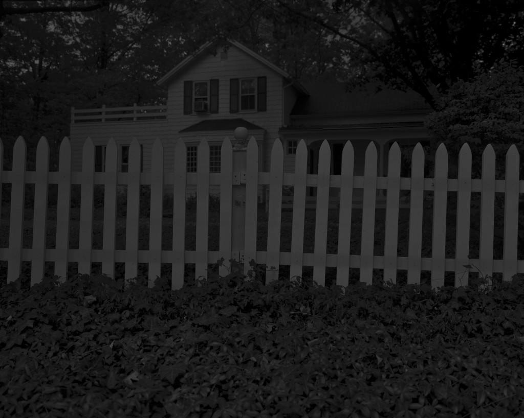 Dawoud Bey, Untitled #1(Picket Fence and Farmhouse), 2017. 50 x 60 inches. Gelatin silver print on dibond. Courtesy of the artist, Rena Bransten Gallery, and Stephen Daiter Gallery from Night Coming Tenderly, Black.