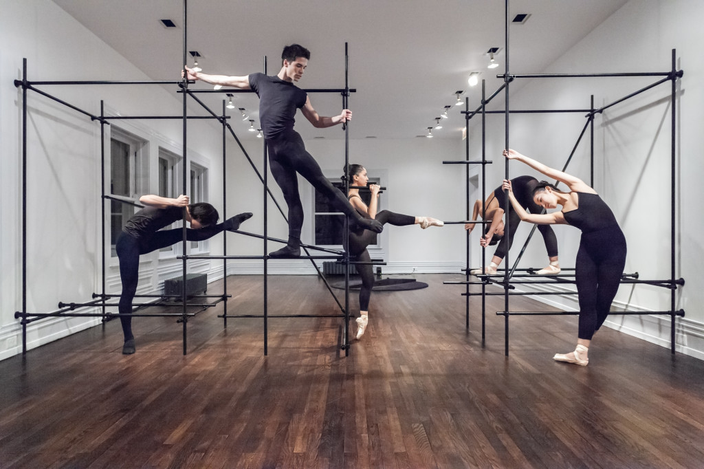 View of Brendan Fernandes: The Master and Form. 2018, Graham Foundation, Chicago. Installation in collaboration with Norman Kelley; dancers: Satoru Iwasaki, Yuha Kamoto, Andrea de León Rivera, Antonio Mannino, Leah Upchurch; photo: RCH.