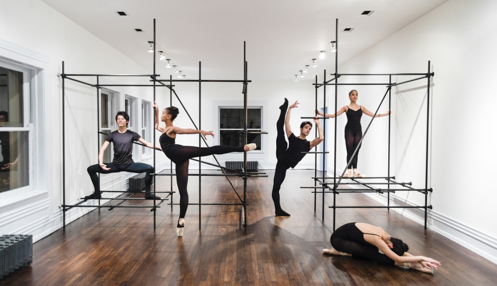 View of Brendan Fernandes: The Master and Form, 2018, at the Graham Foundation, Chicago. Design: Norman Kelley; dancers: Satoru Iwasaki, Yuha Kamoto, Andrea de León Rivera, Antonio Mannino, Leah Upchurch; photo: Brendan Meara.